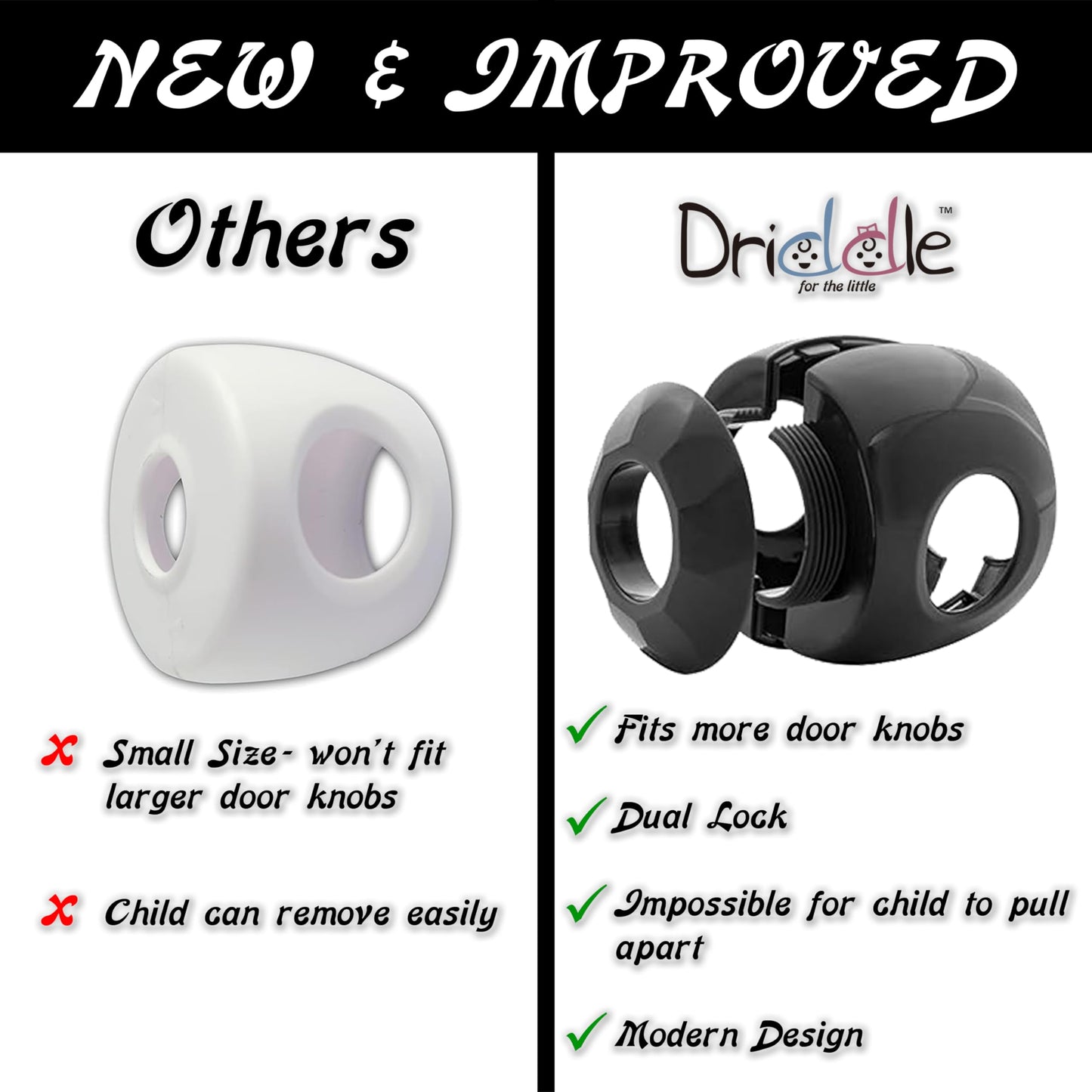 Black - Door Knob Baby Safety Cover - 5 Pack - Deter Little Kids From Opening Doors With A Child Proof Door Handle Lock - Driddl