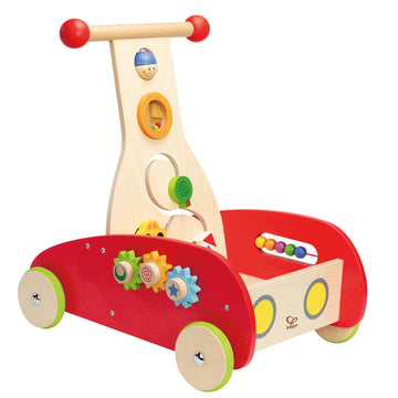 Hape Wonder Walker Push and Pull Toy | Award Winning Wooden Toddler Walking Activity Center, Rolling Baby Walker Toy, Red/Natura