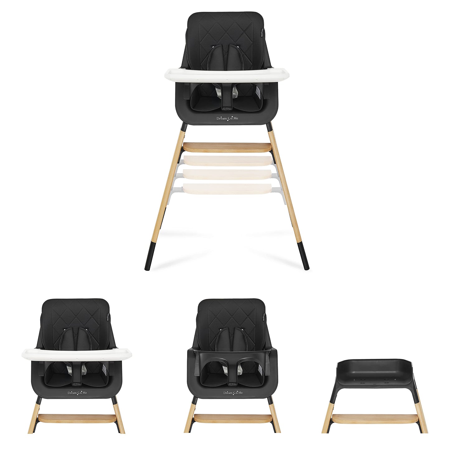 Dream On Me Nibble Wooden Compact High Chair In Black | Light Weight | Portable |Removable Seat Cover I Adjustable Tray I Baby A