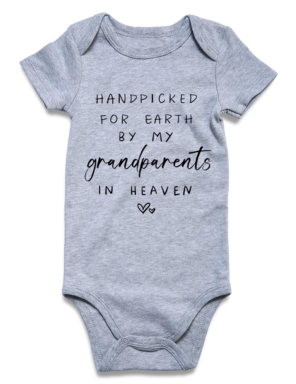 Newborn Handpicked For Earth By My Grandparents In Heaven Clothes Short Sleeves Picked Bodysuit 0-3 Months Baby Boys Outfit