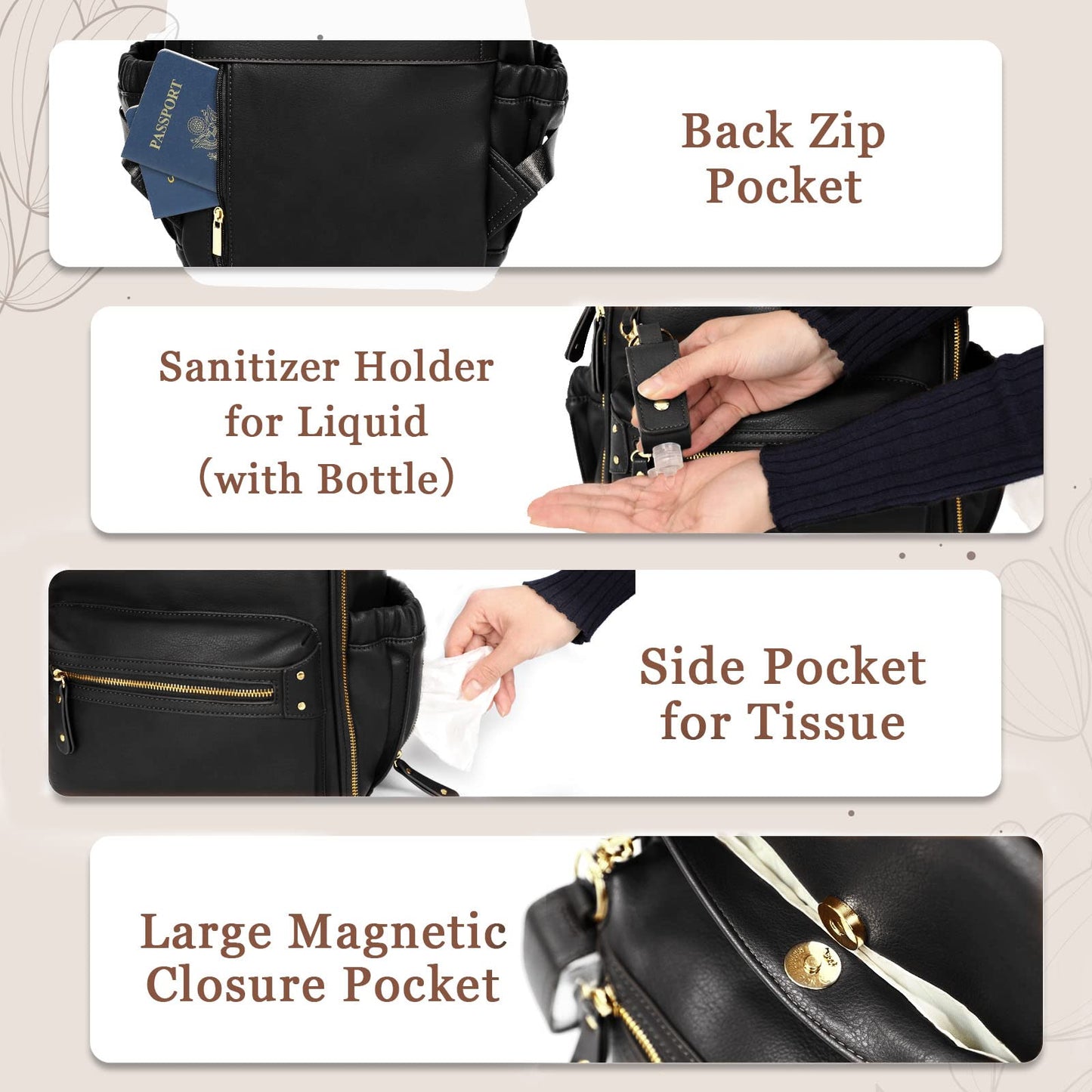 Miss Fong Mini Diaper Bag Backpack Leather Diaper Bag, Baby Diaper Bag, Small Diaper Bag, 11 Pockets Diaper Bag Organizer With H