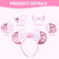 Razko Pink Minnie Ears Headband With Bow, Sparkle Pink Mouse Ears Headband For Girls Women