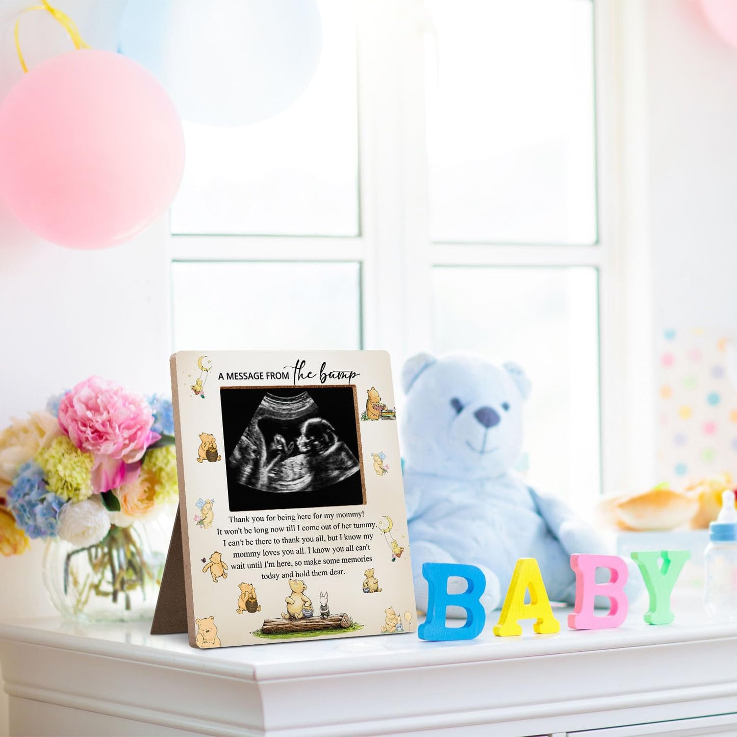 Hatzelou Winnie Baby Shower Sign Picture Frame, A Message From The Bump Baby Sonogram Picture Frame, Classic Winnie Baby Shower