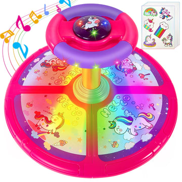 Unicorn Sit and Spin, GODELAIF Sit and Spin Toy 360 Spinning Stool Seat Sensory Toys Christmas Birthday Gift with Music & LED Li