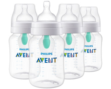 Philips Avent Anti-Colic Baby Bottle with AirFree Vent, 9oz, with Flow 2 Nipples, 1m+, 4pk, Clear, SCY703/04 (Pack of 6)