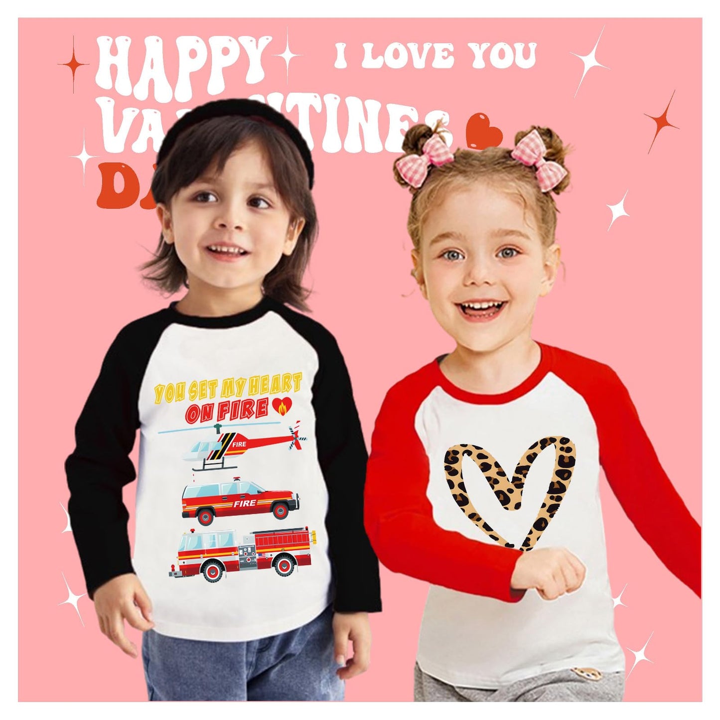 Tkria Little Kids Valentine Day Unisex Baby Raglan Long Sleeve Shirt Leopard I Love You Baseball Patchwork Shirt 2 Years