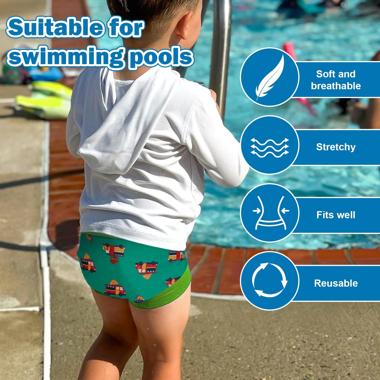 Moomoo Baby Swim Diapers 3 Pcs Waterproof Reusable Swim Diapers For Baby Girls And Boys Swim Lesson 4T