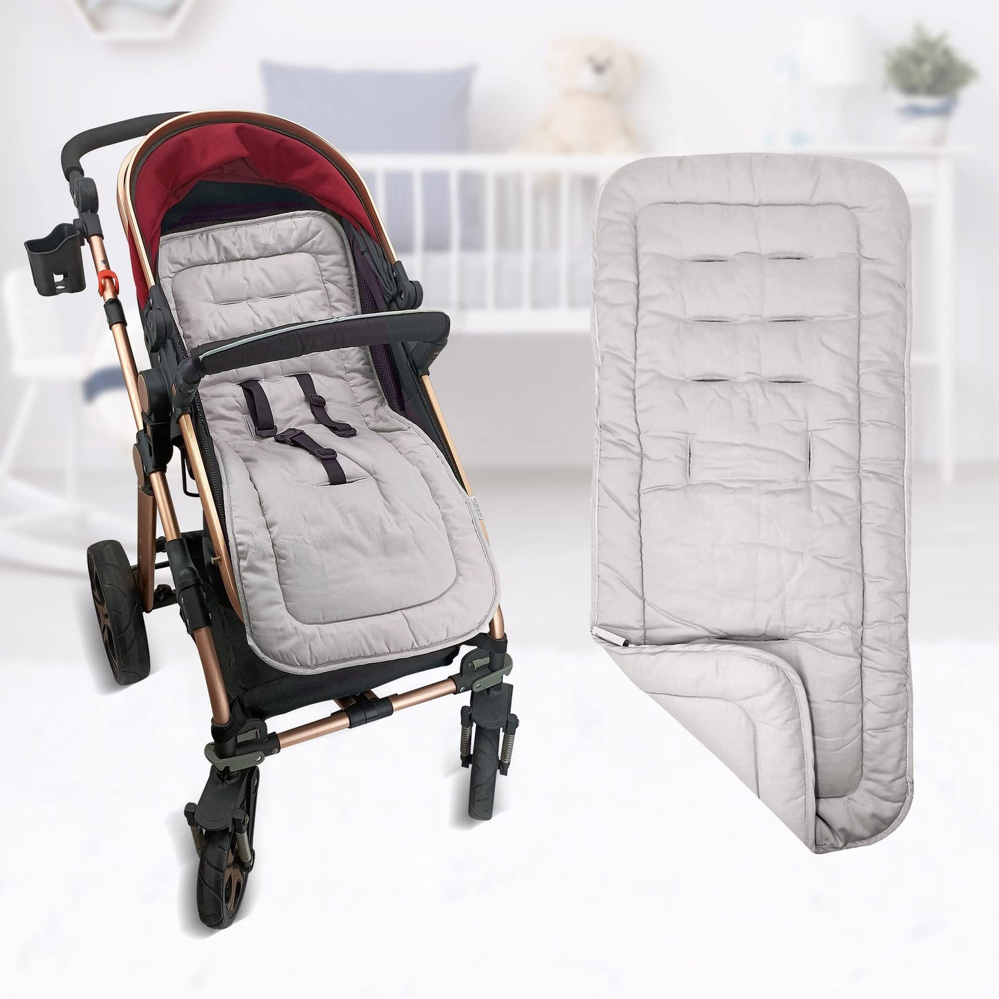 Baby Stroller Cushion,Infant Car Seat Insert-Reversible Universal Breathable And Soft Newborn Stroller Mat, 100% Cotton Cover To
