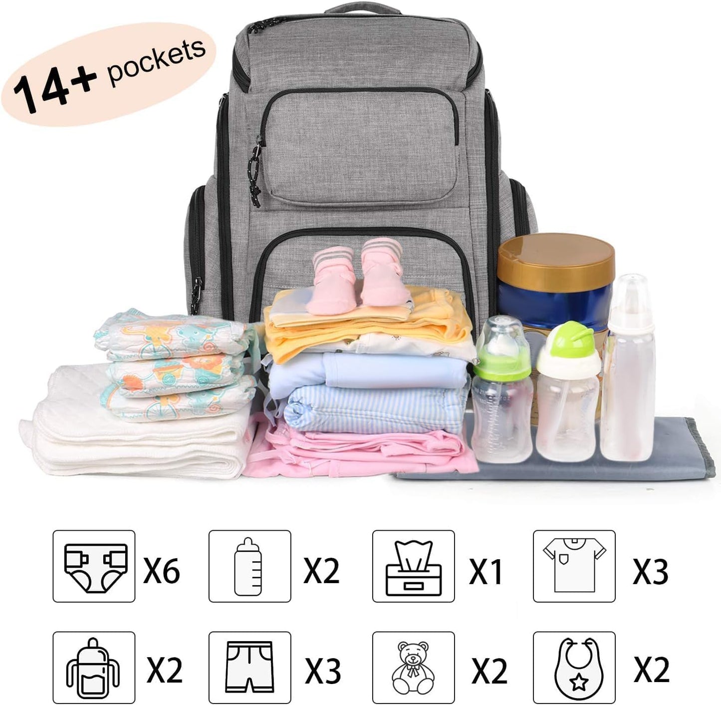 Mancro Diaper Bag Backpack, Multifunctional Travel Dad Diaper Bag With Insulated Pockets, Large Capacity Baby Diaper Backpack Fo