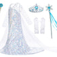 Luxury White Princess Dress Costumes With Shining Long Cape Girls Birthday Party 9-10 Years