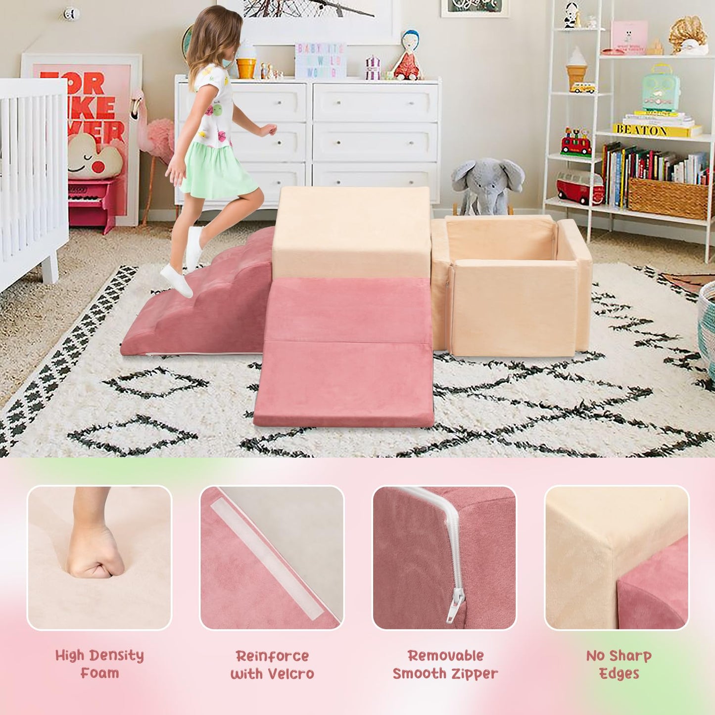 Loaol Foam Climbing Toys For Toddlers, 6Pcs Climb And Crawl Activity Playset, 5 In 1 Soft Crawling Climbing Blocks Indoor, Toddl