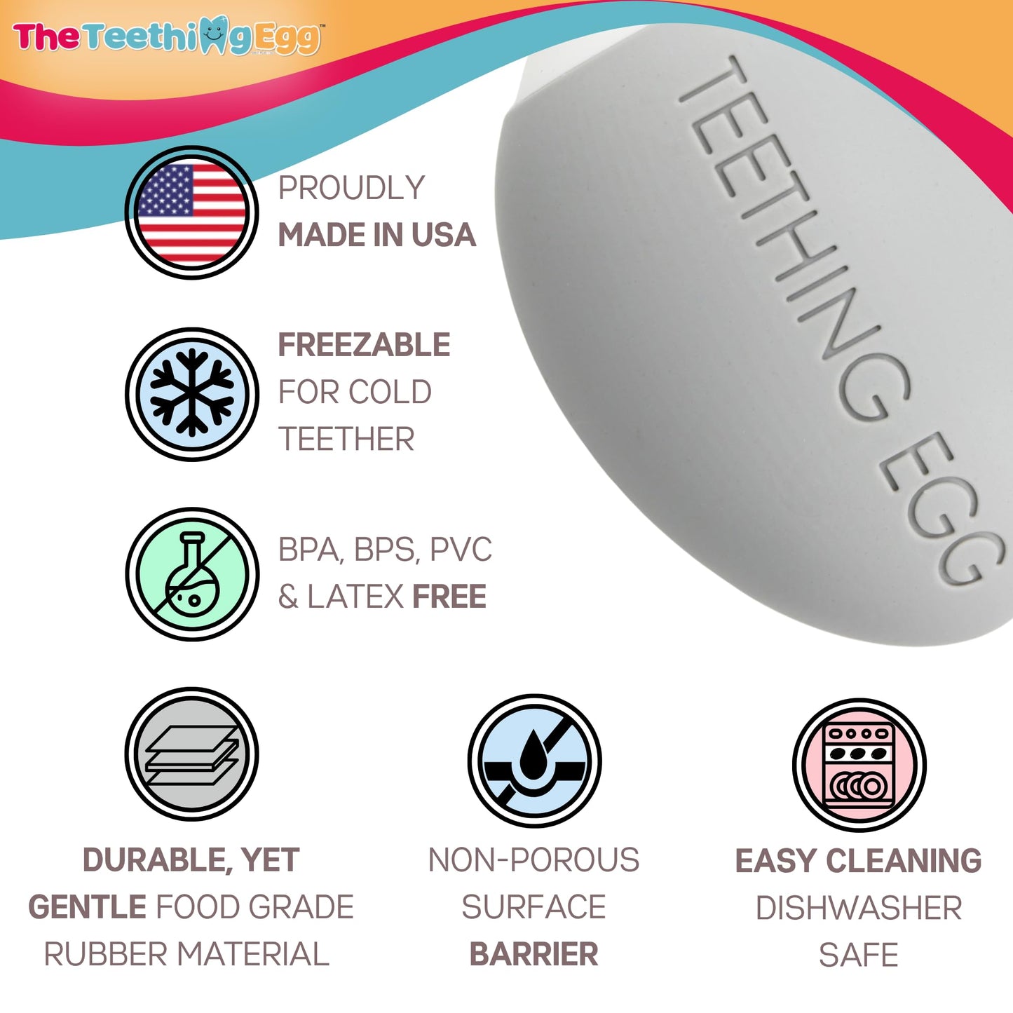 The Official Teething Egg Baby Teether - Infant Development Toys, Teether for 3, 4, 6, 12 Up to 18 Months Old Boy or Girl, Senso