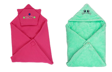 CTMKIDS Baby Wrap with Cap for Kids 74x74 cm  Magenta & Single Baby Wrap with Cap for Kids 74x74 cm  Sea Green