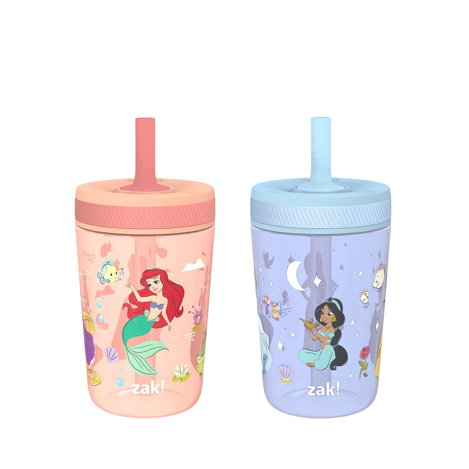 Zak Designs Disney Princess Kelso Toddler Cups For Travel or Home, 15oz 2-Pack Plastic Sippy Cups, Leak-Proof For Kids (Ariel, A