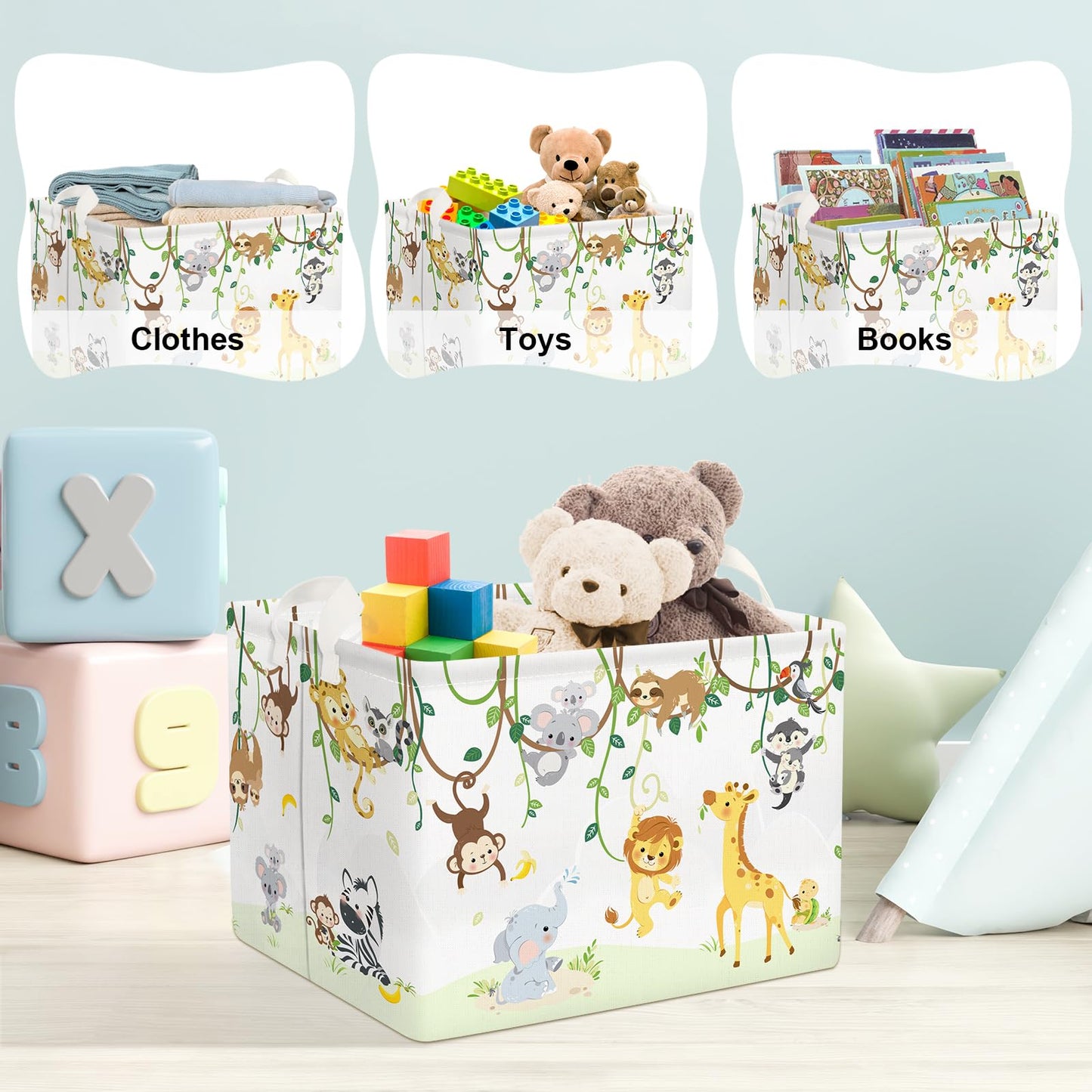 Clastyle Vine Woodland Animal Baby Basket Stuffers Toddler Gift Toy Chest Box Bin Organizer Nursery Room Decor Rectangle Elephan