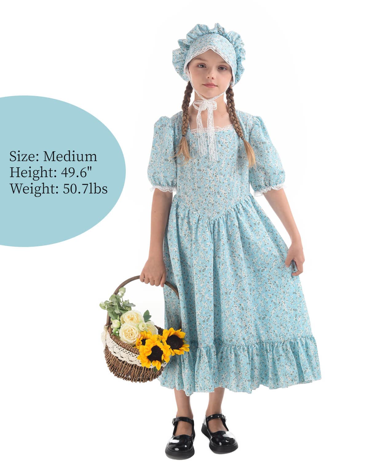 Nuoqi Pioneer Dresses For Girls Prairie Girl Dress Colonial Girl Costume 10-12 Light Blue