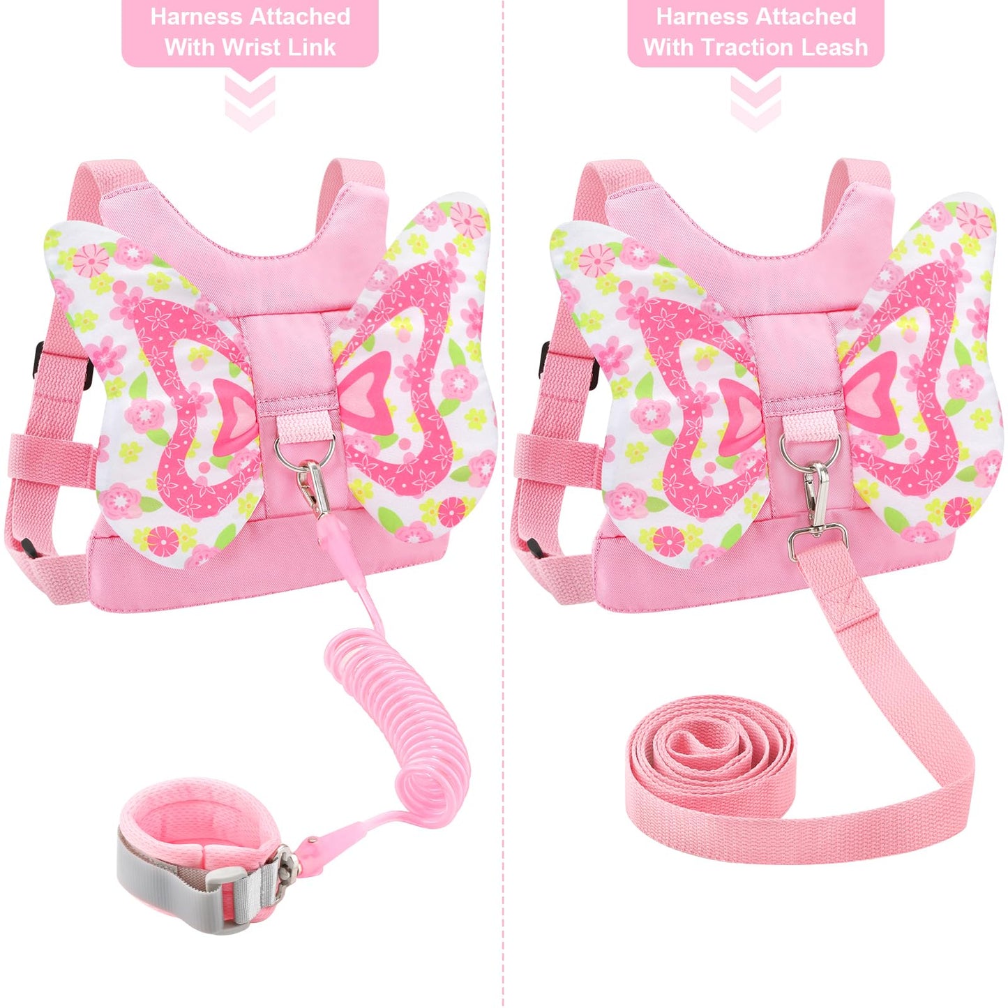 Accmor Toddler Harness Leash, 3 In 1 Cute Butterfly Kids Leash + Anti Lost Wrist Link, Adorable Child Walking Harness Wristband