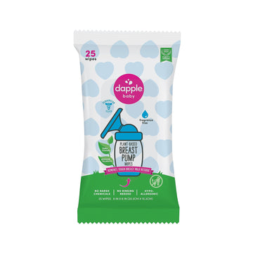 Breast Pump Wipes By Dapple Baby, 25 Count, Fragrance Free, Plant Based & Hypoallergenic Wipes - Removes Milk Residue, Leaves No