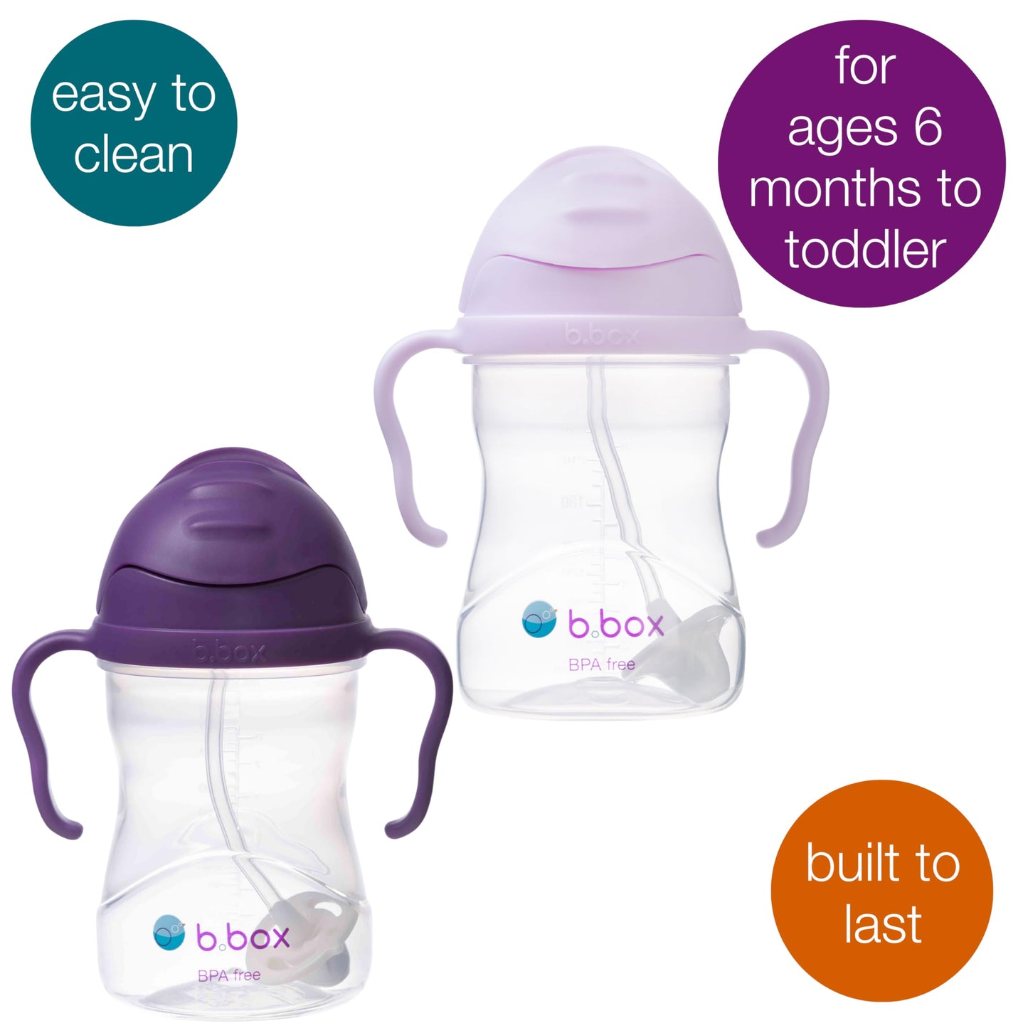 B.Box Sippy Cup With Weighted Straw (2-Pack). Drink From Any Angle, Leak Proof, Spill Proof, Easy Grip. Bpa Free, Dishwasher Saf