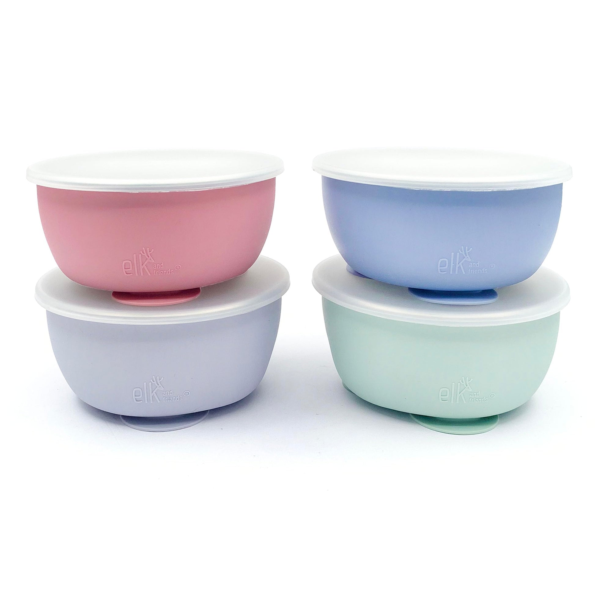 Elk And Friends Stainless Steel Bowls With Silicone Sleeve For Babies & Toddlers | Lids Included | Stay Put Suction | Cereal & S