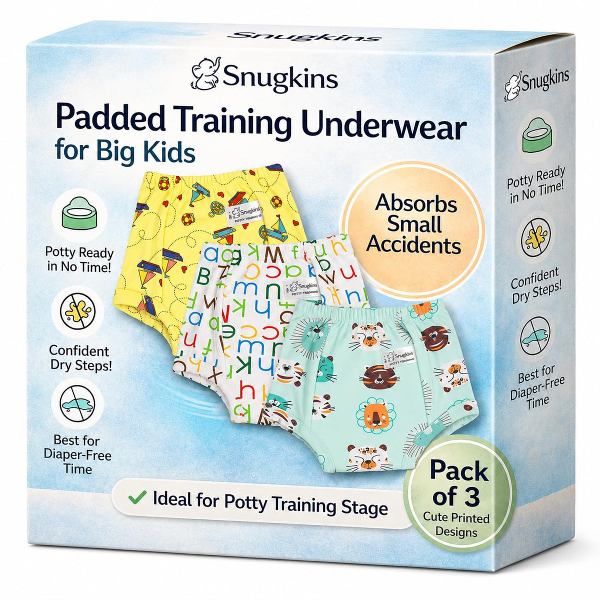 Snugkins Snug Potty Training PullUp Pants For Babies/Toddlers/Kids | 100% Pure Cotton | Washable & Reusable | (Size 1, 12 Year