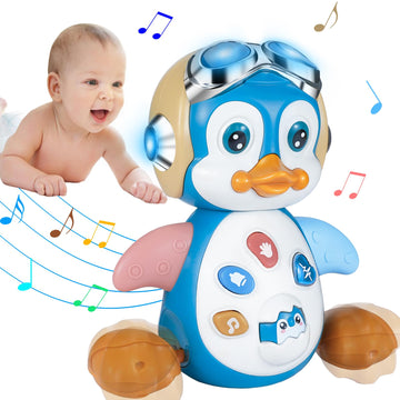 HAPTIME Penguin Crawling Toys for 1 + Year Old Boy Girl, Tummy Time Toys, Musical and Light Up Toys for Encouraging Crawling, Ba