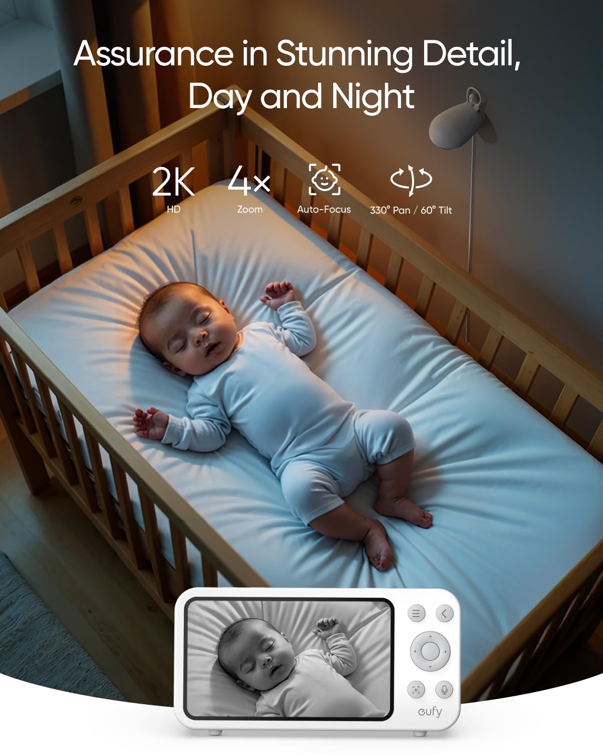 Eufy Security Baby Monitor E20 With 2K Hd Camera, 5'' 720P Display, Hybrid Wi-Fi & No Wi-Fi Connection, Pan-Tilt, 4X Zoom, Porta