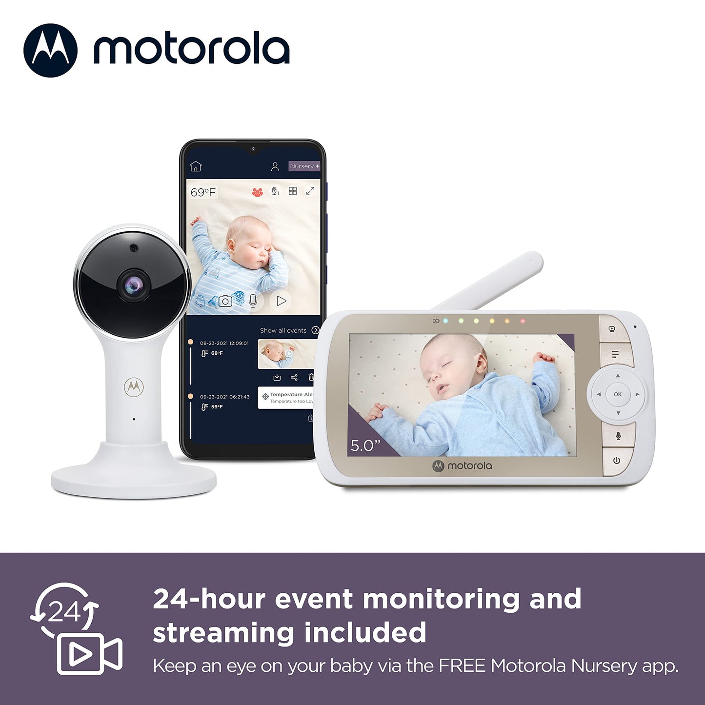 Motorola Baby Monitor Vm65-5' Wifi Video Baby Monitor With Camera Hd 1080P - Connects To Smart Phone App, 1000Ft Long Range, Tw