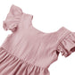 Dutebare Toddler Girls Dress Cotton Linen Ruffle Halter Sleeveless Kids Casual Summer Beach Party Dresses Pink 110