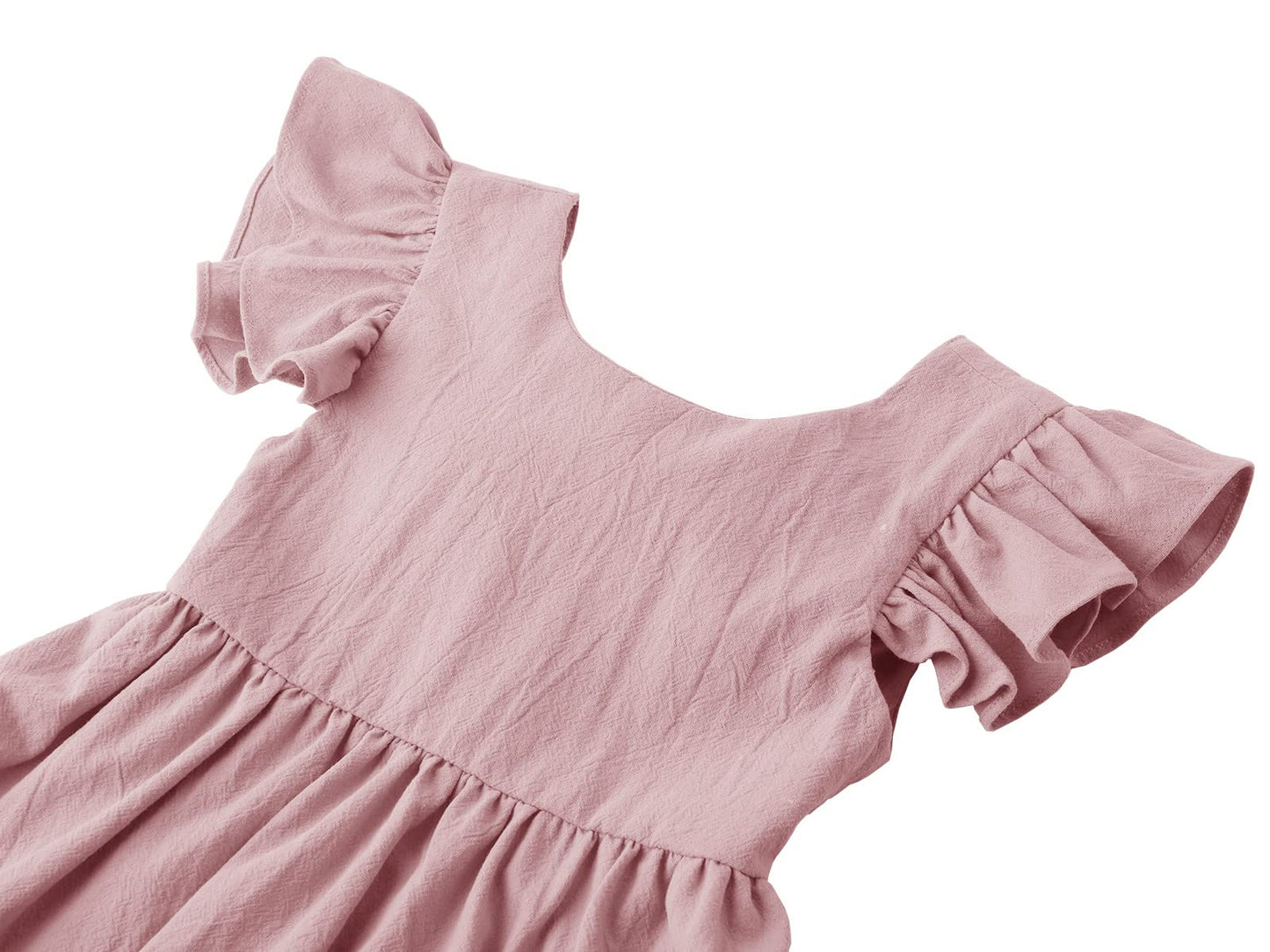 Dutebare Toddler Girls Dress Cotton Linen Ruffle Halter Sleeveless Kids Casual Summer Beach Party Dresses Pink 110