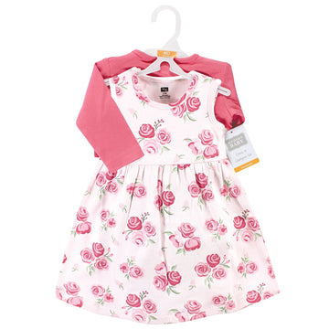 Hudson Baby Baby Girls' Cotton Dress And Cardigan Set, Blush Rose, 3-6 Months