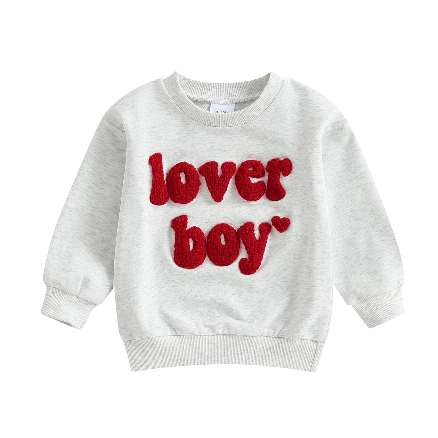 KtwHarnu Infant Toddler Baby Boy Valentines Outfit Heart Embroidery Sweatshirt Crewneck Long Sleeve Shirts Top Pullovers (B-Gray