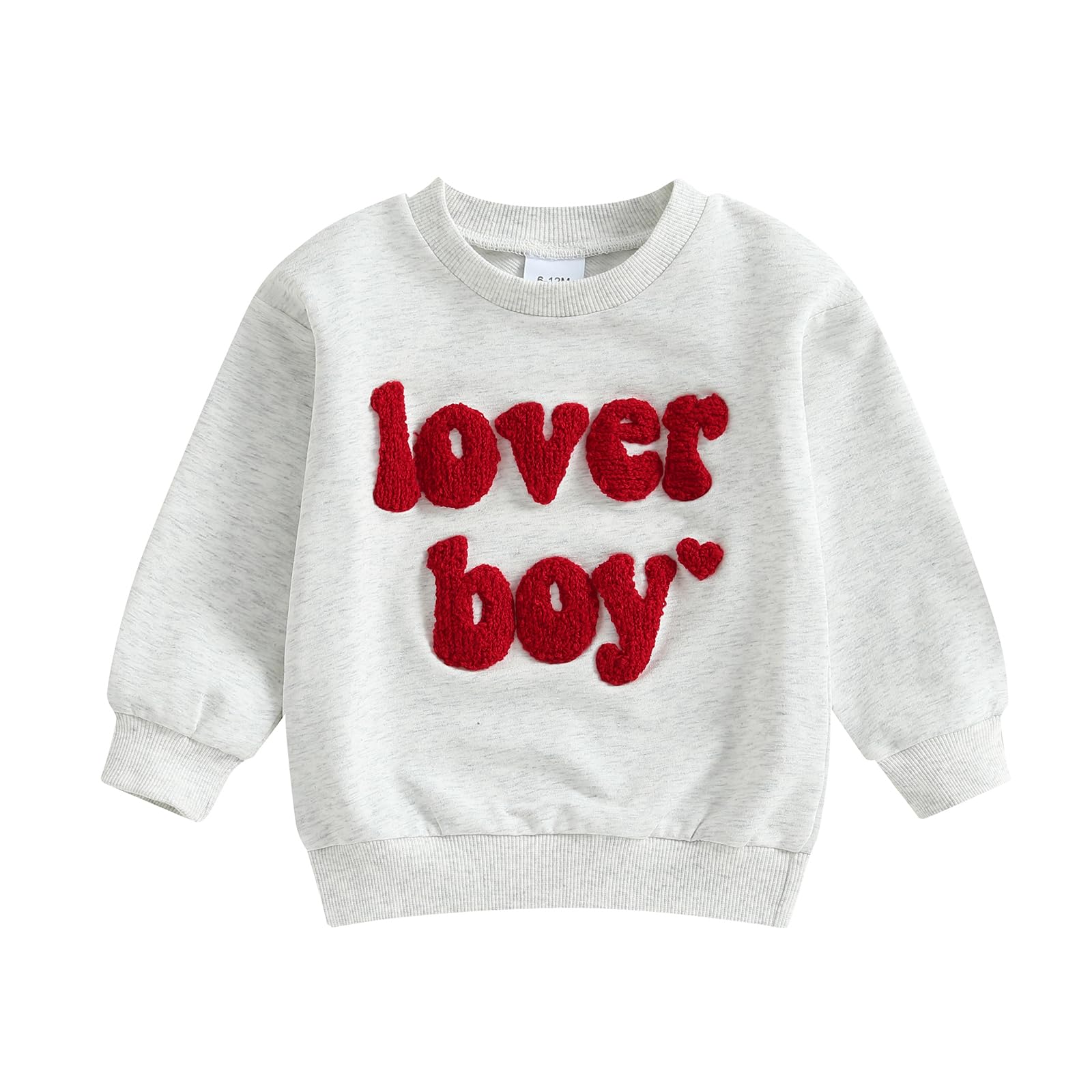 KtwHarnu Infant Toddler Baby Boy Valentines Outfit Heart Embroidery Sweatshirt Crewneck Long Sleeve Shirts Top Pullovers (B-Gray