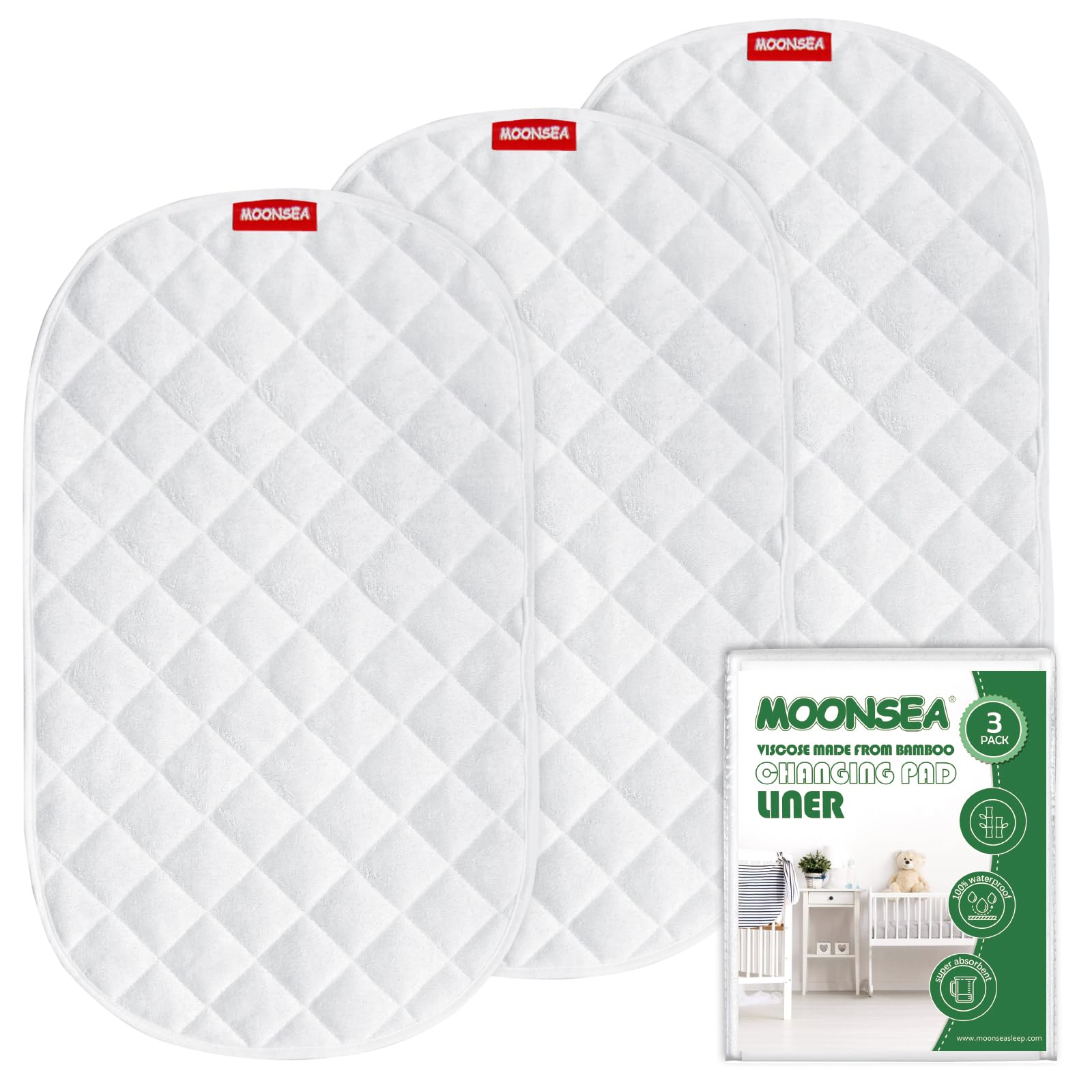 Changing Pad Liner Bassinet Liner Waterproof, Warm On Baby'S Back Terry Thick Cushion 3 Count (13'X26', White), Washable And R