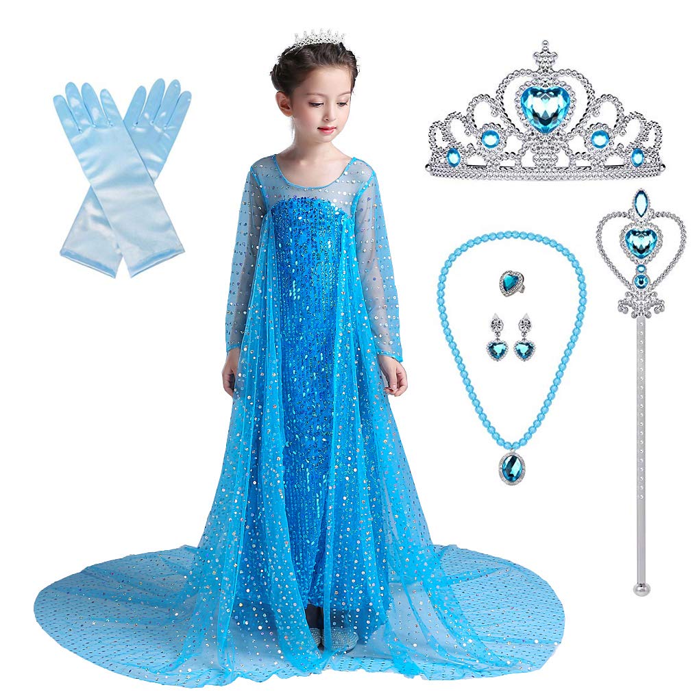 Lito Angels Toddler Girls Princess Dress Up Costumes Halloween Christmas Party Dress Gown Sequined With Accessories Size 4-5 Blu