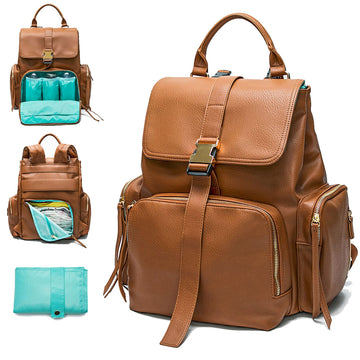 Mominside Diaper Bag Backpack With 14 Pockets, Leather Baby Bag, Large Capacity, Baby Registry, 4 Insulated Pockets, Wet Dry Bag
