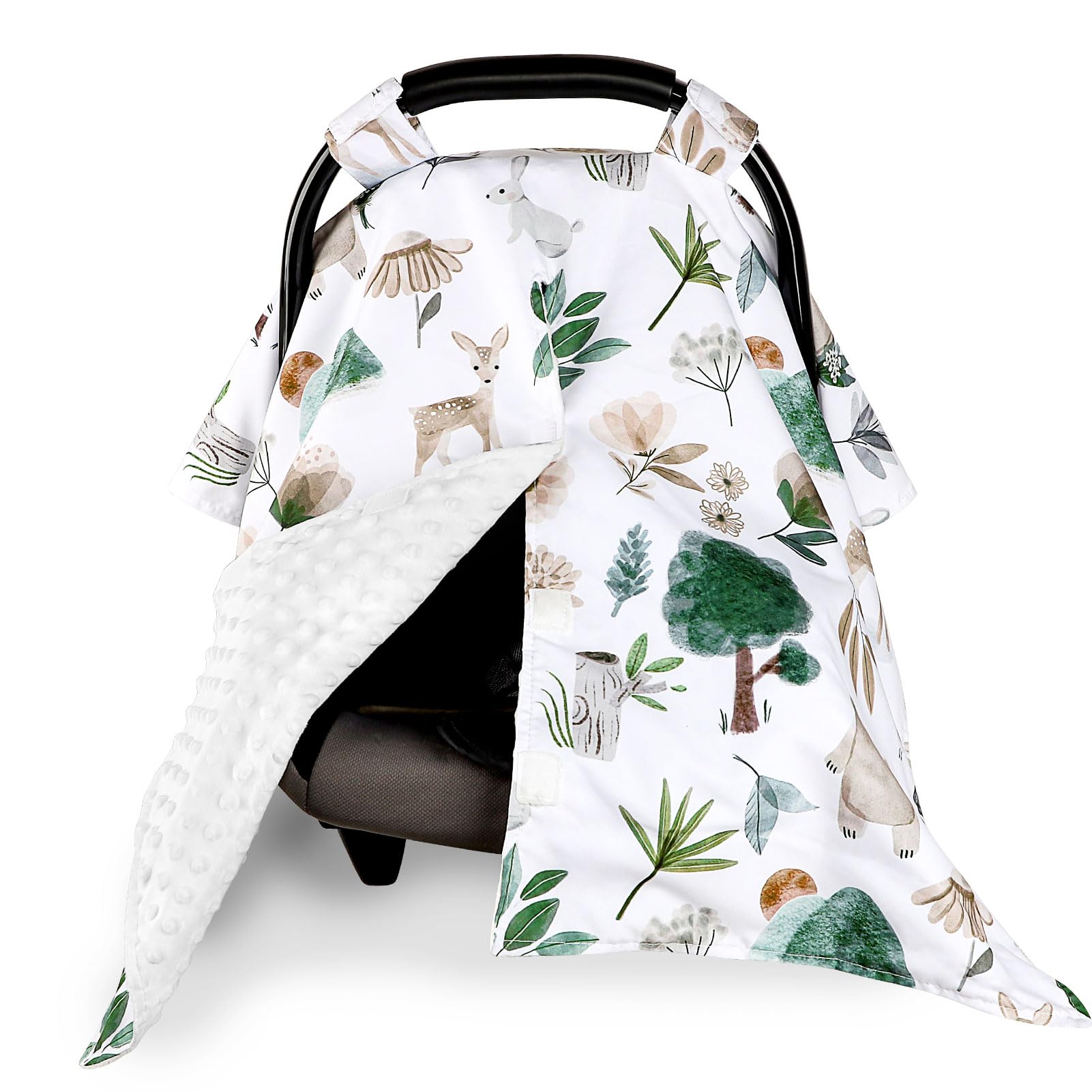 CARUILI Minky Car Seat Cover for Baby Girl & Boys, Car Seat Canopy with Peep Window, Multiuse Carseat Covers Protecting Baby fro