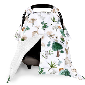 CARUILI Minky Car Seat Cover for Baby Girl & Boys, Car Seat Canopy with Peep Window, Multiuse Carseat Covers Protecting Baby fro