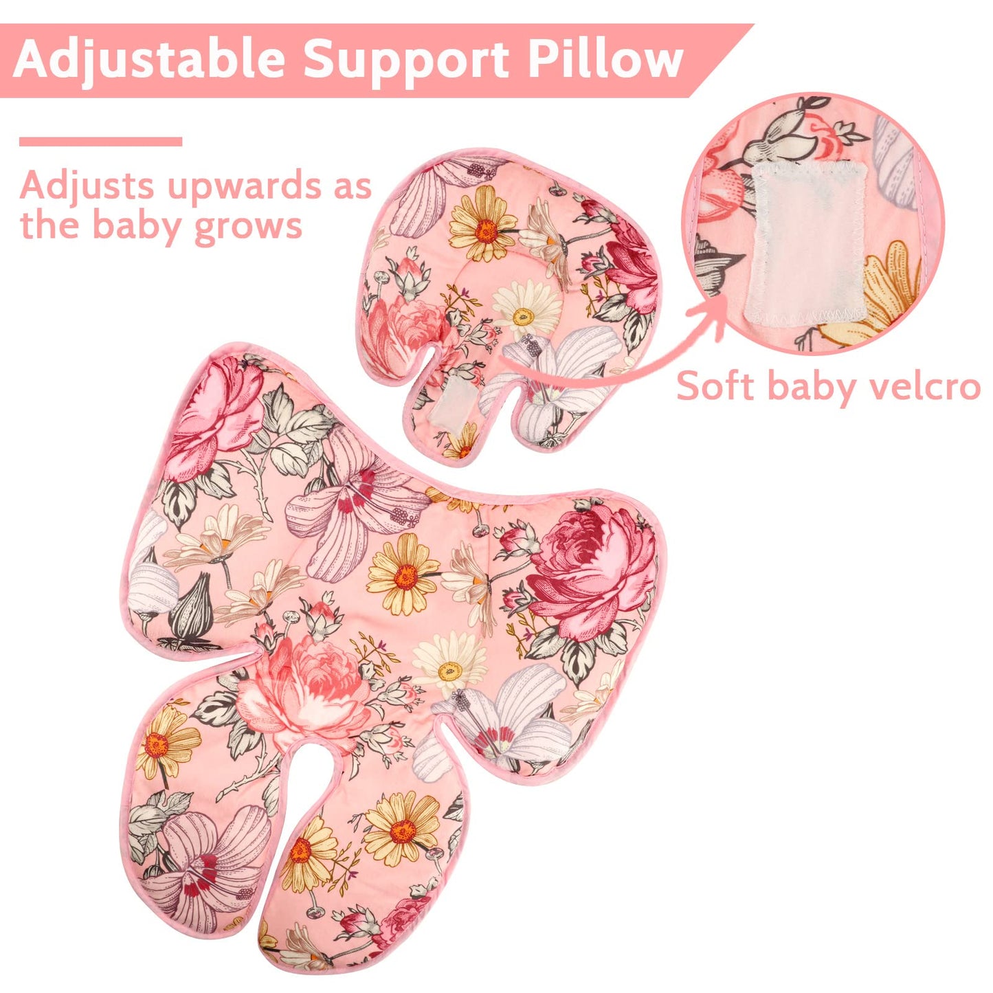 Pink Infant Car Seat Head Body Support Pillow, Hnhuaming 2-In-1 Reversible Carseat Insert,Soft Cushion For Stroller, Swing, Boun