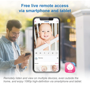 Vtech Rm9751 Yellow Daisy Smart Wi-Fi Baby Camera, Ios & Android Enabled, 1080P Full Hd, Privacy Mode Cover, Night Light, Soothi