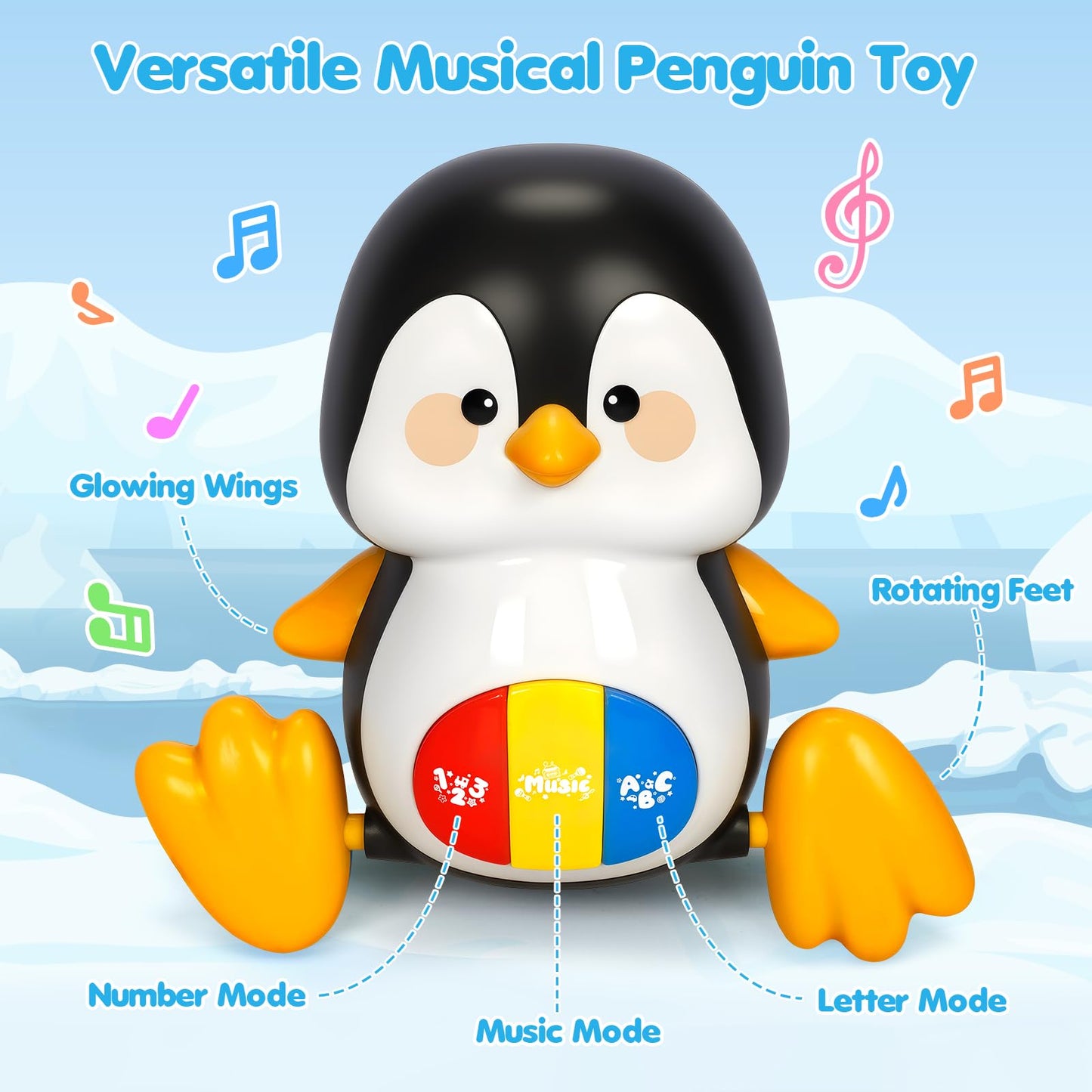 Baby Toys 6-12 Months, Musical Penguins Crawling Infant Toys, Early Learning Toy for Tummy Time with Light & Sound, Birthday Gif