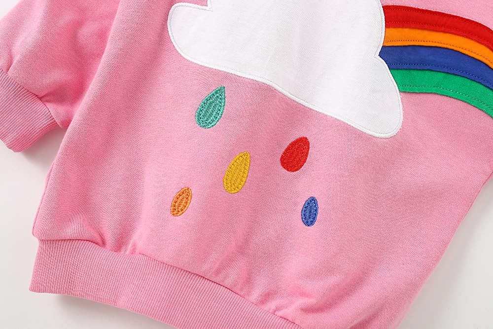Akyzic Baby Girl Rainbow Sweatshirt Long Sleeve Crewneck Cotton Pullover Tops Toddler Winter Shirt Fall Outfits Kids Pink Sweate