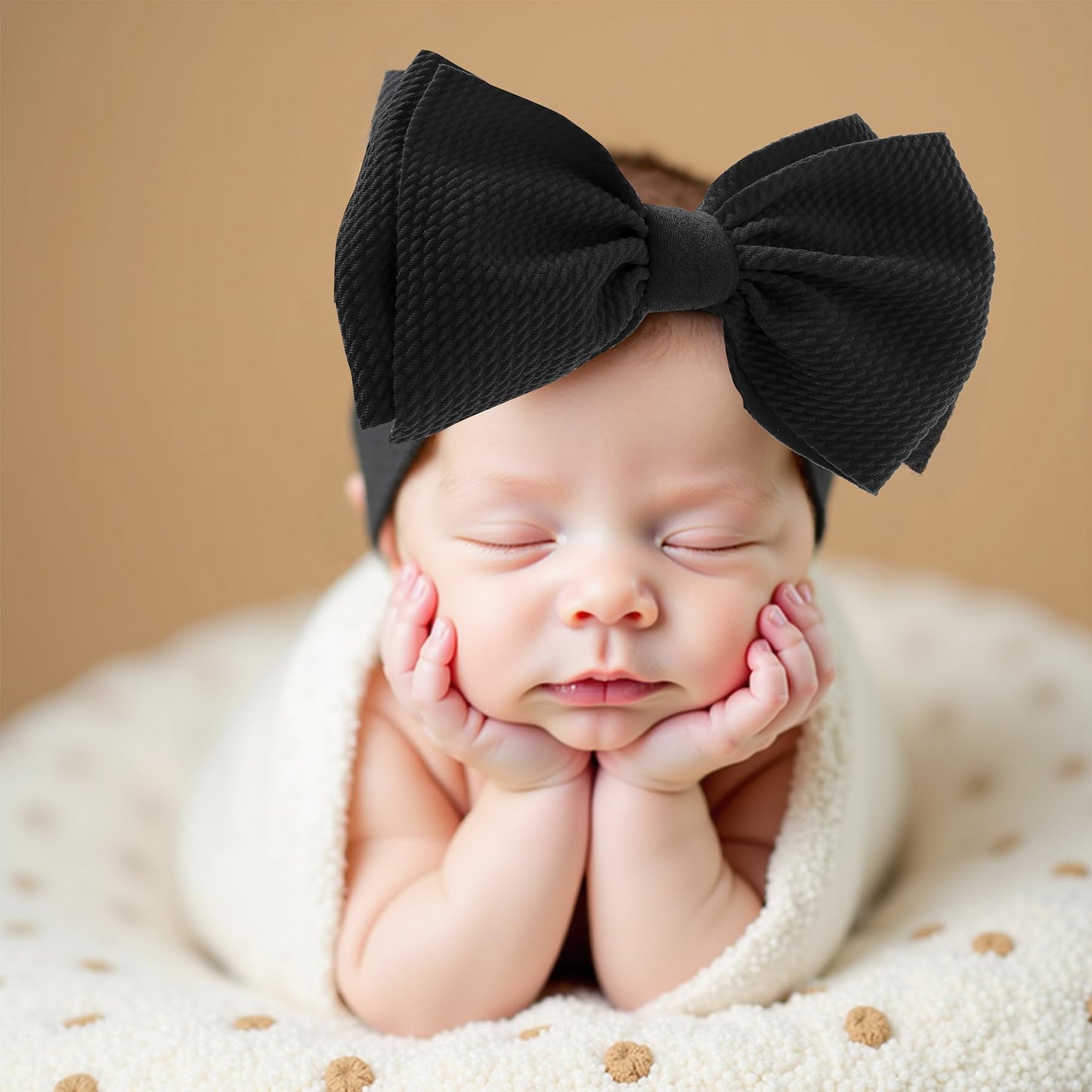 Qfv Baby Girl Bows Newborn Headband Valentines Infant Big Bows For Birthday/Baby Shower/Photography/Baby Gifts (Black&Beige & Wh