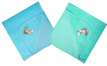 MITWA Enterprises Soft Cotton Baby Hooded Towels  Pack of 2 (Blue || Green)