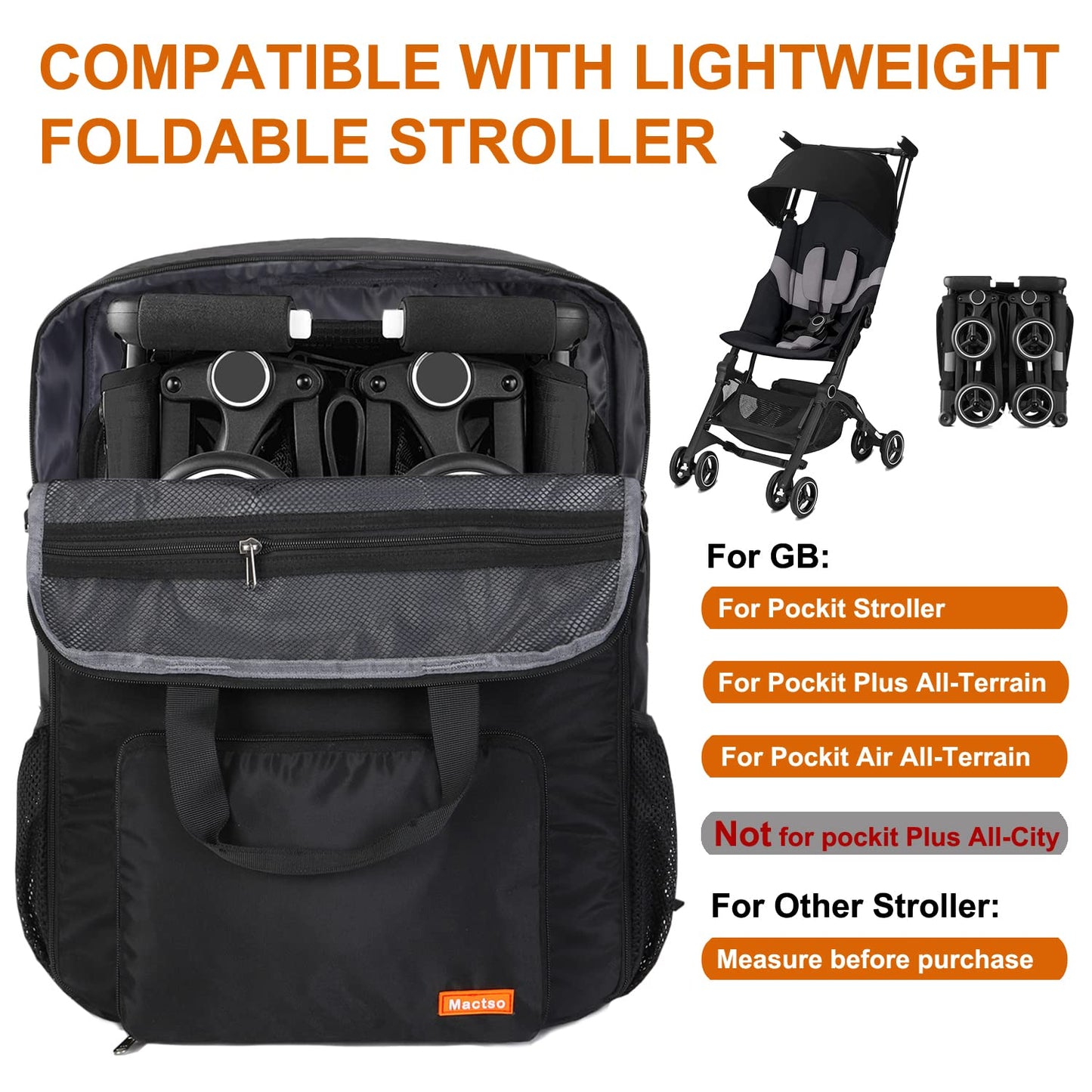 Mactso Stroller Travel Bag Compatible With Gb Pockit And Gb Pockit Air Plus All Terrain, Lightweight Stroller Travel Backpack Fo