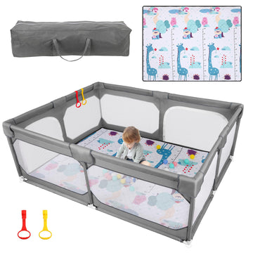 JINXIA Baby Playpen with Mat 75*59, Large Play Pen for Babies and Toddlers with Soft Breathable Mesh, Climb-Proof Anti-Fall Baby