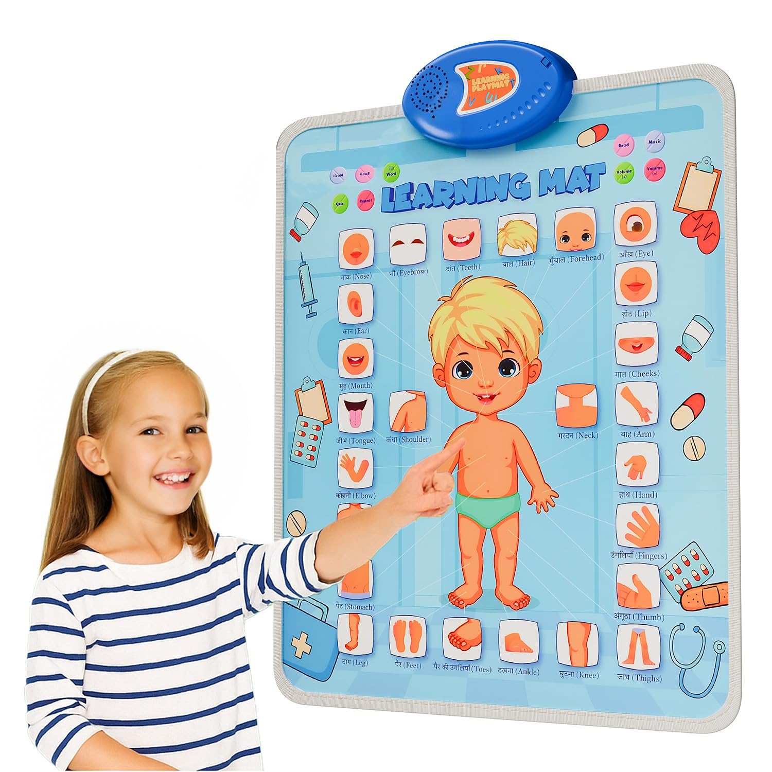 Lifelong Smart Learning Playchart Playmat For Kids 2+ Years, Body Parts English Hindi Words & Spelling, Quiz & Music Modes, Touc