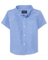 The Childrens Place Baby Boys And Toddler Boys Short Sleeve Button Down Shirt, Light Blue Oxford, 4T
