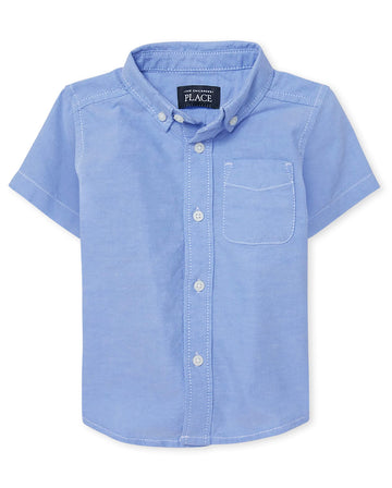 The Childrens Place Baby Boys And Toddler Boys Short Sleeve Button Down Shirt, Light Blue Oxford, 4T