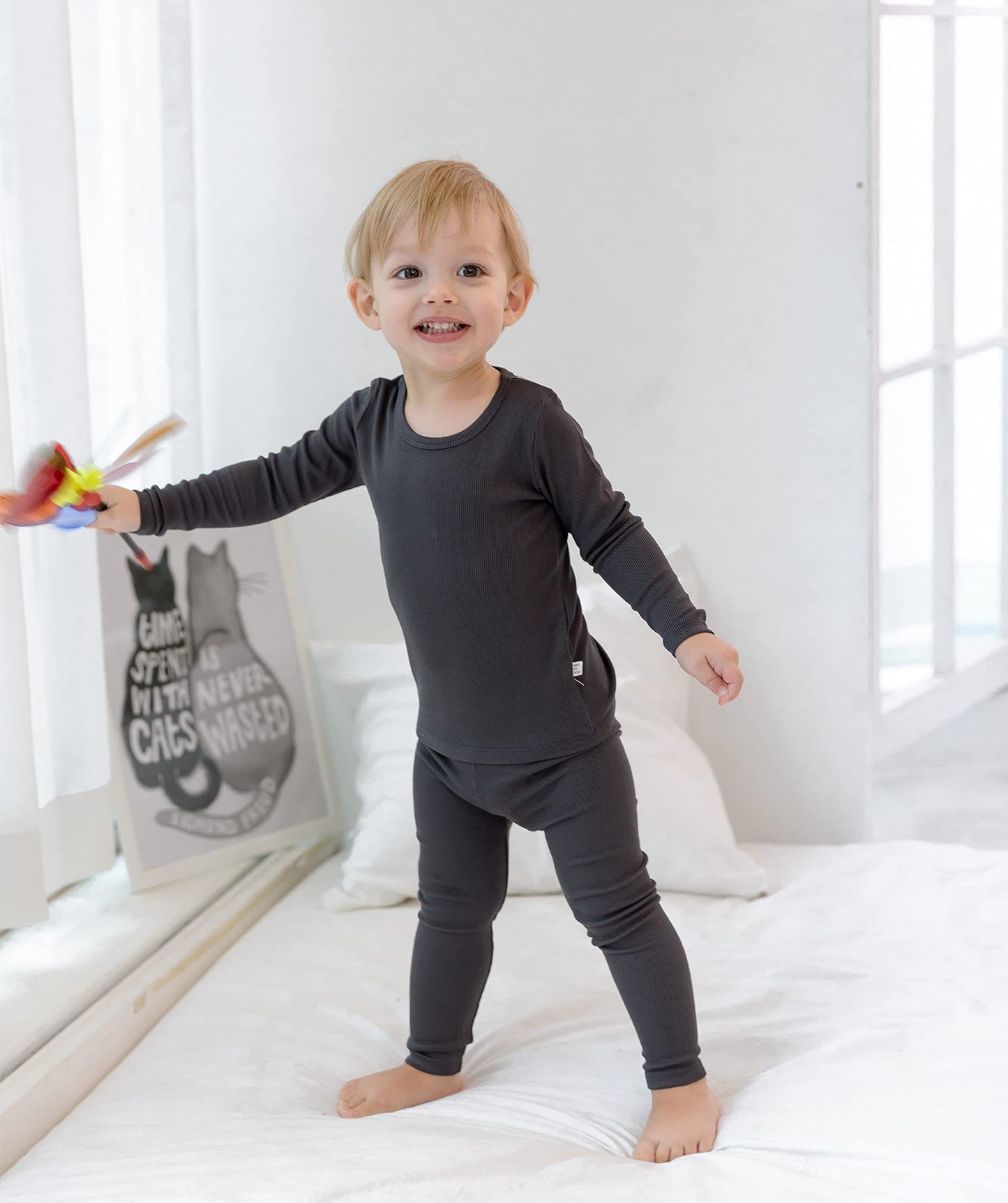 Avauma Baby Boys Girls Pajama Set Kids Toddler Snug Fit Ribbed Sleepwear Pjs For Daily Life Style (M/Charcoal(L))